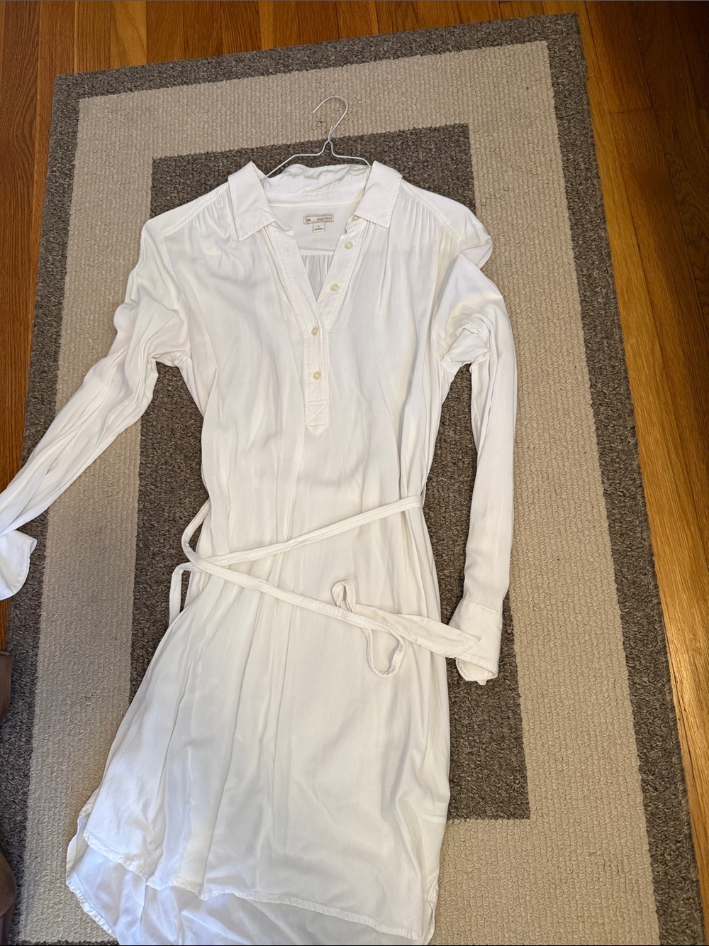 GAP White Long-Sleeve Shirt Dress withy Self-Tie Waist size S